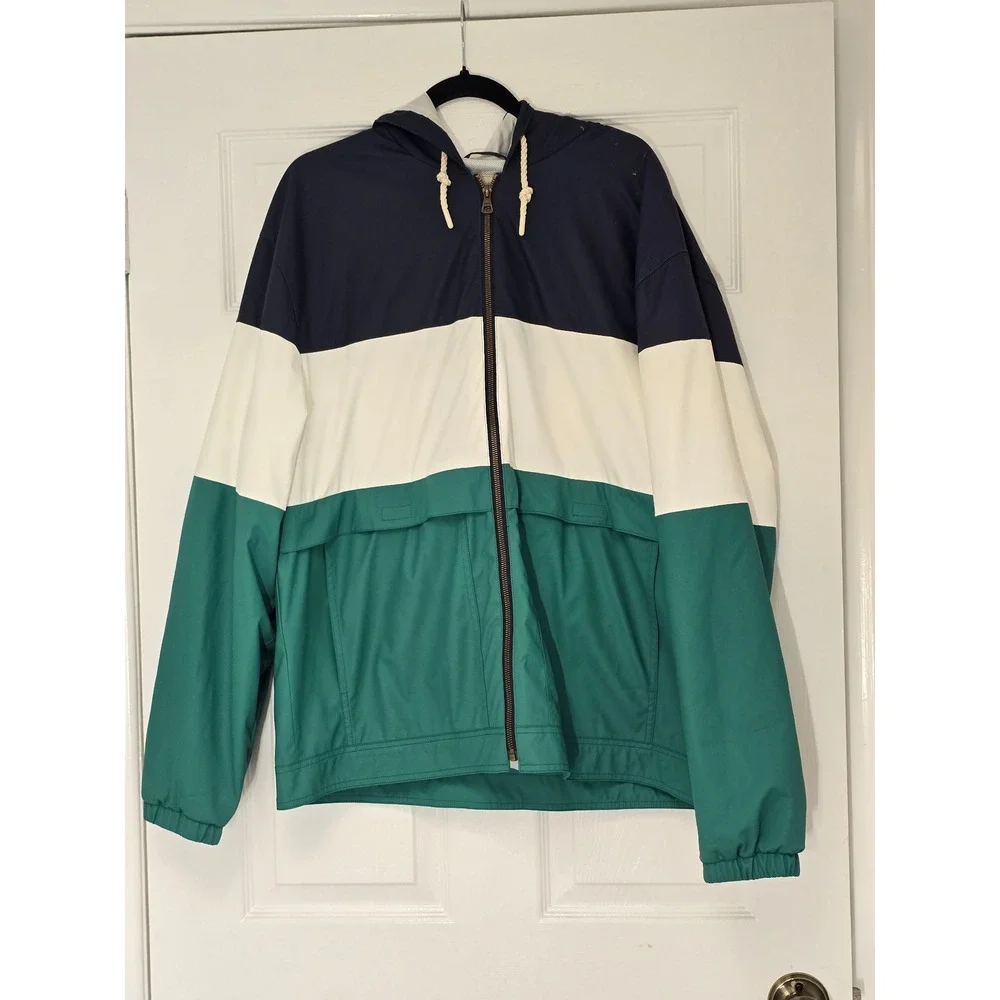 Weatherproof Vintage Mens XL Colorblock Rain Jacket Windbreaker Green Navy
